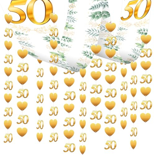 HONMOK Goldene Hochzeit Deko 50. Hochzeitstag Hängende Banner 270x30cm Hochzeitsbanner Girlande Goldhochzeit Dekoration für Jubiläum Jahrestag
