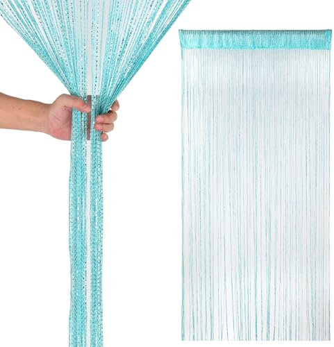 Trimming Shop Glitter String Curtains Polyester Fly Screen Room Divider Fringe Panel Spaghetti Tassel Curtain Decorative Divider for Doorway, Windows & Event Decoration, 200cm x 100cm, Turquoise