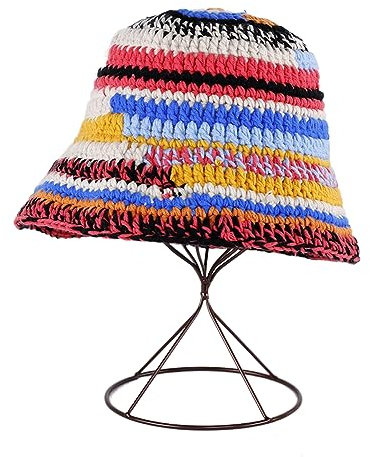 alloneslife Fischerhut, Fischerhut, Strickmütze, gestreift, Fischerhut für Damen, Kontrastfarbe, ethnische Mode, Damenhut, Winter-Kopfbedeckung, rot, S-XXL