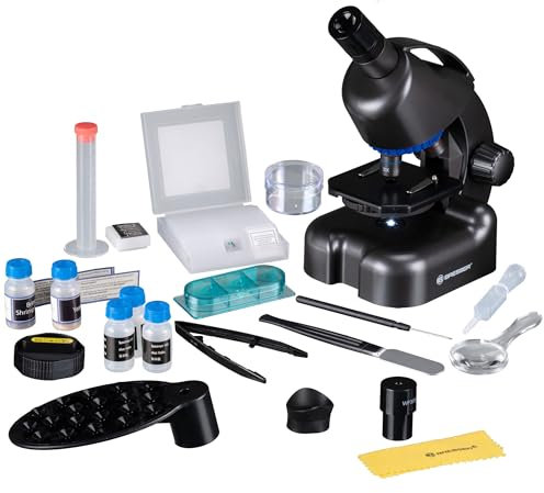 Bresser Microscopio Junior CM-04 100x-900x para niños a Partir de 6 años, iluminación LED, Soporte para Smartphone, Kit de experimentos, Funciona con Pilas