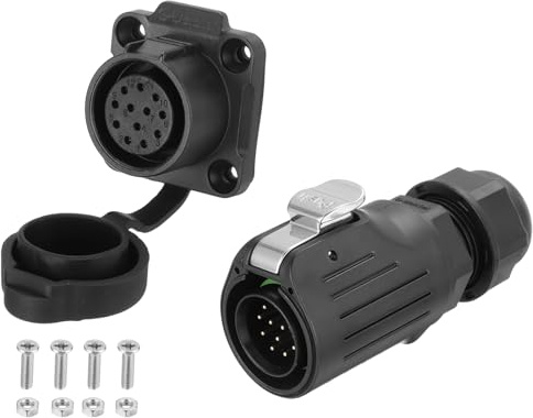 sourcing map LP20 12 Pin Waterproof Connector, IP68 Circular Connectors Male Female Aviation Plug Fast Locking, M20 Wire Plug Flange Socket for Outdoor Electrical (250V, 5A)
