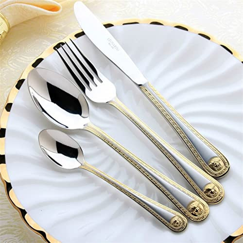 OWOHYG Besteck-Sets 4-TLG. Vintage Western vergoldetes Geschirr Abendessen Gabel Messer Set Goldenes Besteckset Edelstahl Gravur Geschirr Edelstahl