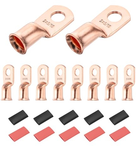 DMiotech 20 Pcs 2 AWG - 5/16 Copper Cable Lugs, Battery Cable Ends, Heavy Duty Copper Wire Lugs with 20pcs Heat Shrink Tubing for Electrical Projects