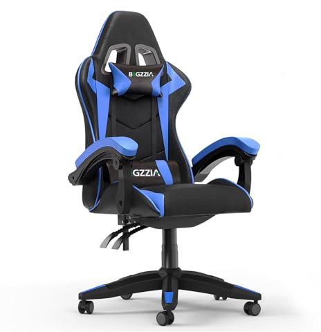 Bigzzia Gaming Chair, Ergonomic Video Game Chairs with Pillow and Lumbar Support (Without Heated Cushion, Blue)
