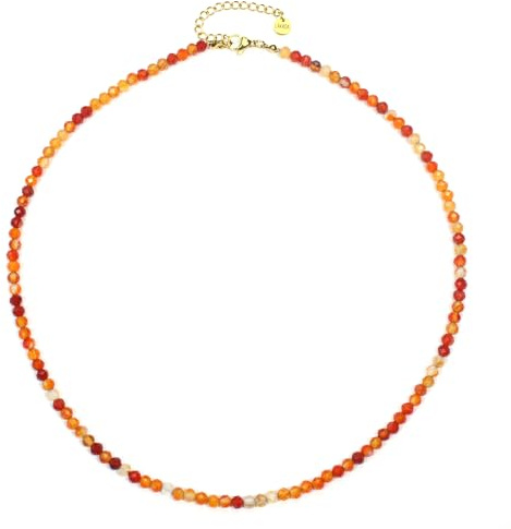 Karneol Edelsteinkette mit facettierten 4mm Perlen - echte Natursteine - Länge verstellbar - Heilstein Schutzstein Edelstein Collier Glücksbringer Talisman Geschenk (Karneol, 45, G)