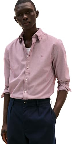 Tommy Hilfiger Uomo Camicia Flex Poplin Micro Gingham Regular Fit, Rosso (Deep Rouge/Check), L