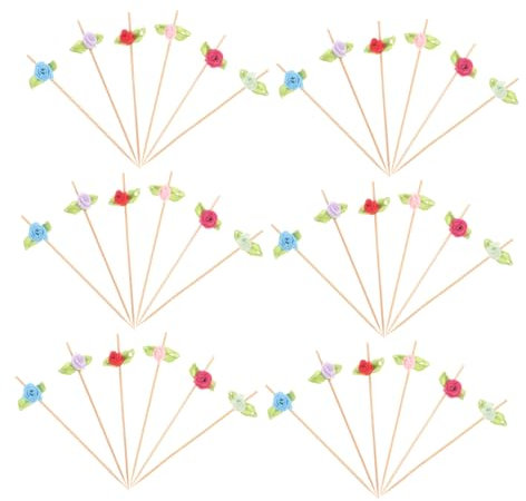 Cabilock 100piezas Palillos Cóctel Decorativos De Flores Rosas Palos Brocheta Desechables para Aperitivos Frutas y Bebida Decoración Elegante para Fiestas y San Valentín