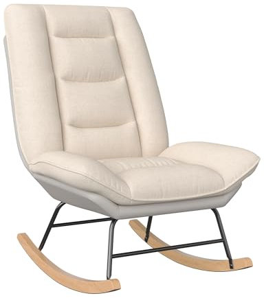 BursDany Schaukelstuhl mit Verstellbarer Rückenlehne, Stillstuhl Relaxsessel Schaukelstuhl für Wohnzimmer Schlafzimmer Garten Leinen Beige 01