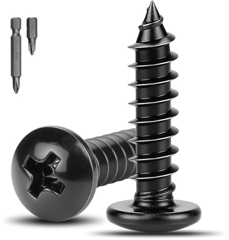 XRXYMQ 110 Pièces Vis Noir M5 x 20 mm Vis a Bois Champignon Tete Ronde Cruciformes Noire pour Meubles Métal