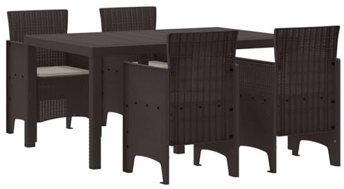 vidaXL 5-Piece Garden Dining Set with Cushions - Brown Poly Rattan Outdoor Patio Furniture for Balcony & Deck