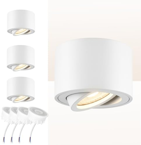 Cinsenten 4er Set LED Aufbauspots Flach Weiß – 38° Schwenkbar, 230V Aufputz Spot mit austauschbarem LED Modul 3000K – Decken Aufbauleuchte für Flur, Wohnzimmer, Küche – Aufbaustrahler flach