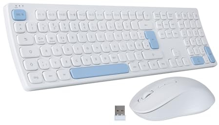 Drahtlose Tastatur und Maus Combo, gebogenes Design, volle Größe leise ergonomische Tastatur und Maus, Lange Akkulaufzeit, optische Maus, Deutsch QWERTZ Layout 2.4G Lag-freie kabellose Maus Tastatur