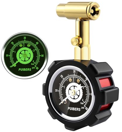 PUIBERS Schrader and Presta Bicycle Tire Pressure Gauge 60 PSI / 4 Bar, Tire Air Pressure Gauge Luminous Dial, Suitable for Car, Motorcycle, Bike, SUV
