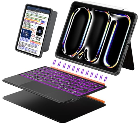 Funda para iPad Pro 13 Pulgadas con Teclado (M5 2025, M4 2024), Retroiluminado Desmontable y Magnético, Trackpad Multitáctil, horizontal/vertical, Soporte Ajustable 160°, Diseño Protector(Negro)