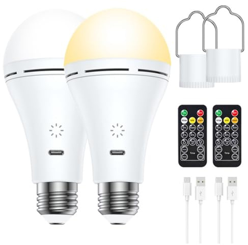 Jkjlorey Smart Touch Dimming Wireless USB Rechargeable LED Bulb 3 Color Temperature Remote Timing Switch for Outdoor Home 2PCS