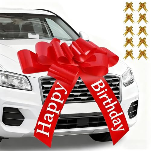 GullSkies Riesige Autoschleife Mit 10 Gold Kleine Schleifen Und 2 Saugnäpfen, GroßE Geschenkschleife (Rot, 23 Zoll) – Dekorative Geschenk Schleife Für Auto, Fahrrad, Geburtstage.