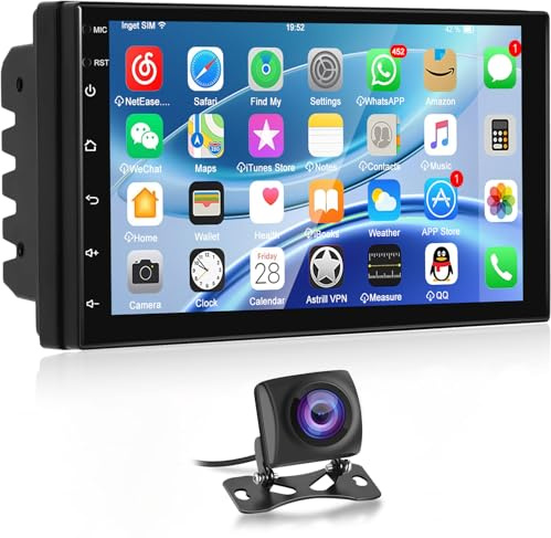 NHOPEEW Radio para Coche Android con WiFi GPS -Radio para Coche de 7 Pulgadas Compatible con Mirror Link, Ecualizador, DSP, Pantalla Dividida, Controles en el Volante y cámara de Marcha atrás