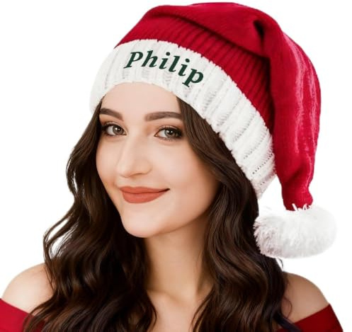 Lousrion Personalisierte Weihnachtsmütze – individuelle rote und weiße Weihnachtsmütze mit Namen, Geschenk für Kinder, Erwachsene, Neujahr, Geburtstag, Feiertagsstimmung