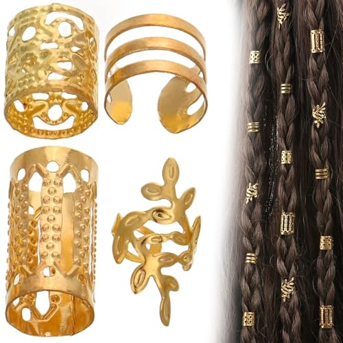 MOLIMOLI 80 Stücke Piraten Haarschmuck Gold, Haar Accessoire für Dreadlocks & Zöpfe, Festival Accessoires, Damen, Goldener