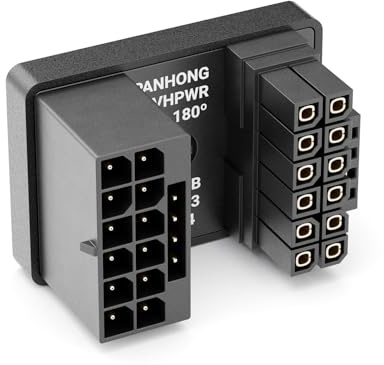 deleyCON PCIe 5.0-Adapter 180° Vinkel 12+4-Pin 16-Pin Typ B för Grafikkort upp till 600 W GPU 12VHPWR-Kontakt - Kompatibel med GPU-Grafikkort