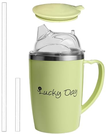 AuSletie Adult Sippy Cup, 350ml 3-in-1 Non Spill Cups for Elderly with Lid 30cm Straw, Leak Proof Beakers for Elderly Drinking Assistance