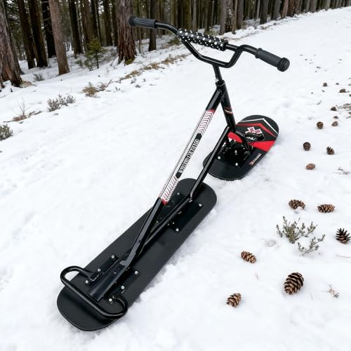Slitta sulla Neve a Doppio Sci per Adulti & Adolescenti, Impugnatura in Gomma & Sci Posteriori 360°, Telaio in Alluminio & Ponte in Legno d'Acero per Divertimento sulla Neve su Ogni Terreno