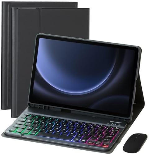 VLEAQC Keyboard Case for Amazon Kindle Fire HD 10&10 Plus 11/13th Gen 10.1 inch 2021&2023, Detachable Wireless Backlit Keyboard with Mouse, Stand Cover with Pen Holder (Black)