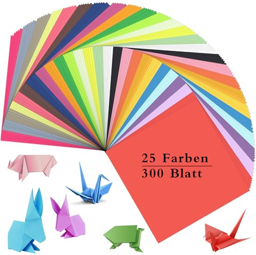XiaoLidm 300 Blatt Origami Papier 20 x 20 cm, 25 Farben, Doppelseitiges Farbig Faltpapier, Quadratisches Papier, Buntes Papier für DIY, Kunstprojekte, Haus und Schule, 60 g/m²