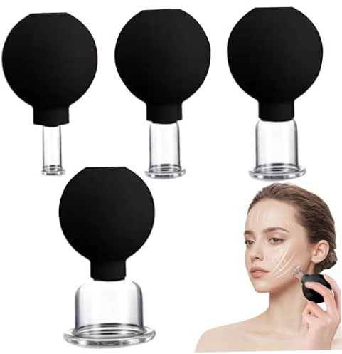 Juego de ventosas faciales de 4 piezas para la cara Ventosas faciales de 4 tamaños Ventosa facial al vacío Juego de silicona de vidrio para masajeador corporal de belleza Músculos doloridos...