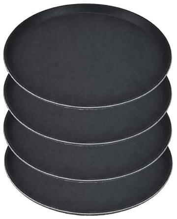 Lot de 4 Plateaux de Service Rond avec Surface antidérapante diamètre 45 cm professionel pour Bar et Restauration Couleur Noir