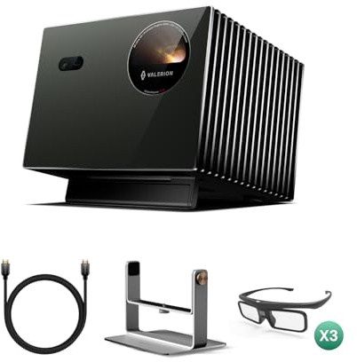 Valerion VisionMaster Pro2 4K Triple Laser Projector Bundle with Ultra High Speed HDMI 2.1 Cable, Desktop Gimbal Stand and 3 × 3D Glasses