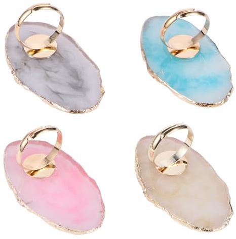 PATKAW 4pcs Nail Art Ring Pallet Color Mixing Tray with Delicate Mini Resin Design, Wearable and Convenient to Use for Beauty Salon and Party Manicure Applications