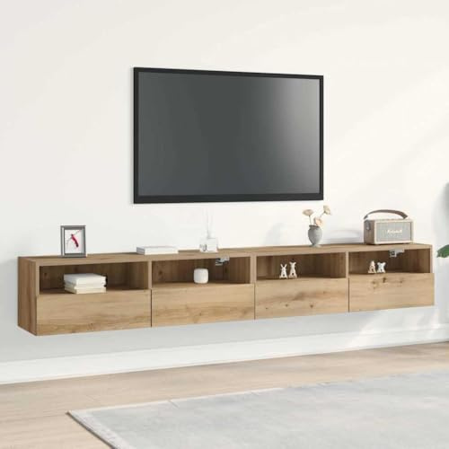 Boltkex TV-väggskåp, set om 2 st, artisan, ek, trämaterial, vägghylla, 48 x 12,5 cm med dörrar och fack för TV-mediamöbler, för vardagsrumsvägg, hemmabio, förvaringsutrymme