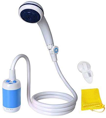 Laserbeak Doccia Campeggio Doccia Portatile Doccia Elettrica per Uso Domestico o Esterno, Valvola di Spegnimento Soffione Doccia e Batteria Ricaricabile Integrata 4800mAH(Blu)