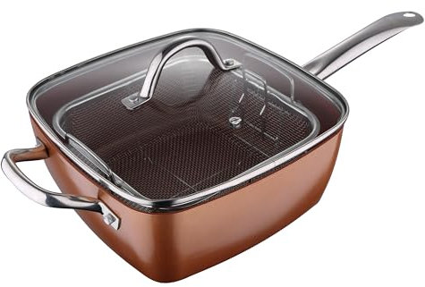 San Ignacio SARTEN Padella Quadrata 24x24x9.5cm con T Alluminio pressato induzione Optimum Copper, 4.3 Litri, Rame