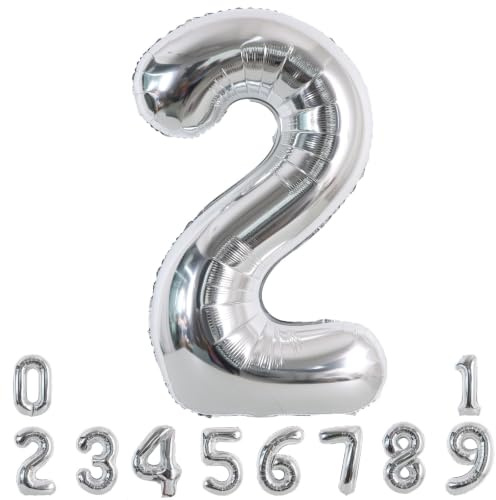 TONIFUL 40 Inch Silver Large Numbers Balloon 2, Helium or Air Inflatable, Reusable, Perfect for Birthday, Graduation, Anniversary Parties | Silver 2 Balloon for 2027 Graduation New Year Party, 2nd 21st 25th Birthday, Silver Birthday Decor for Men Women Boys Girls