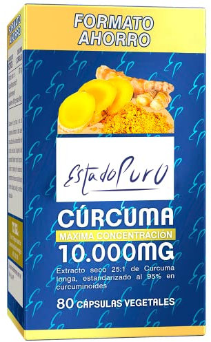 Curcuma con Pimienta Negra - Cúrcuma Estado Puro 10000mg, Tres Tipos de Curcumina, 25x Veces Más Concentrada, Antiinflamatorio Natural, 80 Cápsulas Tongil (Paquete de 1)