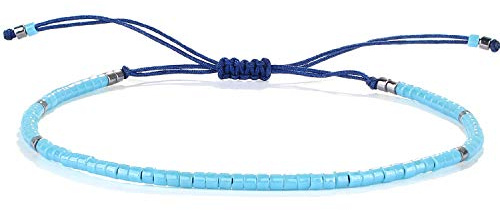 KELITCH Miyuki Perlen Freundschaftsbänder Dünne Seil Armbänder Frauen Handgefertigte Wickelarmbänder Schmuck (Blau 04R)