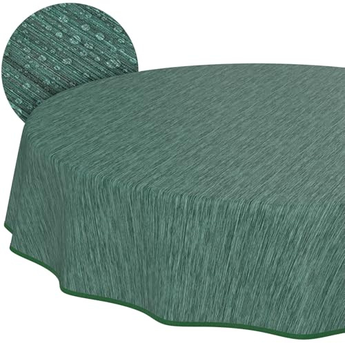 Tischdecke abwaschbar Wachstuch Wachstuchtischdecke Gartentischdecke Leinen-Optik Pflegeleicht Wasserabweisend 140cm (Rund) Grün mit Saum