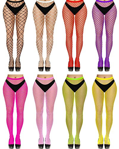 Yahenda 8 Paar Netzstrümpfe Hohe Taille Strumpfhose Netzstrumpfhosen Oberschenkel Hoch Mesh Strumpfhose für Halloween Cosplay Kostüm Tanzkostüme Party Alltag (Mittleres und kleines Netz)