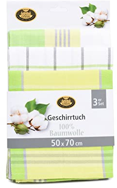 Gözze - Geschirrtuch-Set, 3-teilig, 100% Baumwolle, hohe Materialdichte (260 g/m²), 50 x 70 cm - Grün