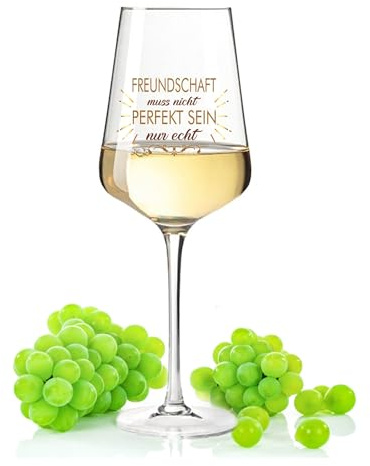 Leonardo Weinglas mit UV-Druck - Freundschaft muss nicht perfekt sein - Geschenk zum Geburtstag & für echte Weingenießer - Weißweinglas Rotweinglas als Geburtstagsgeschenk - Farbe Puccini UV