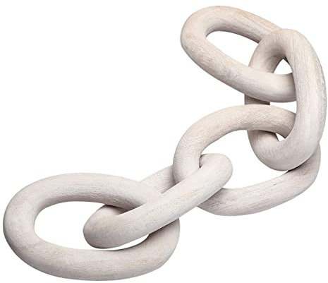BestAlice White Wood Chain Link Decor,21.7inch Length Wood Knot Room Decor,Decorative 5-Link Wood Chain for Home Decor,Modern Wooden Chain Boho Decor