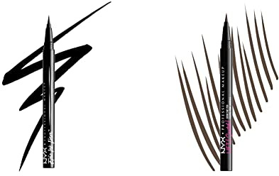 NYX Professional Makeup Epic Ink Eye Liner, Filzstift, Wasserfest, Vegane Formel, Shade 01 & Augenbrauenstift, Lift n Snatch Brow Tint Pen, Wischfest, Transferfest, Ash Brown