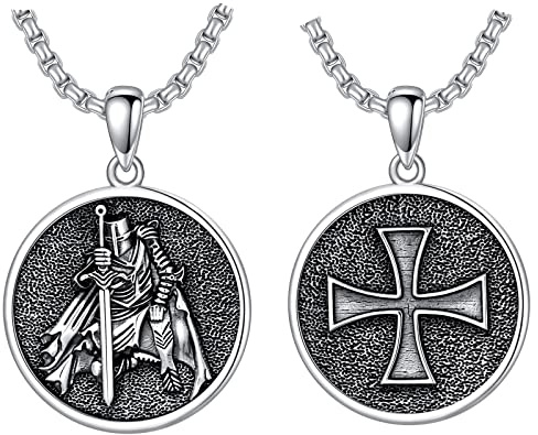 Shusukue Tempelritter Anhänger Kette Herren 925 Sterling Silber Kreuz Schild Halskette Religiöser Kette Mittelalter Knights Templar Schmuck Katholische Kreuz Schmuck für Männer