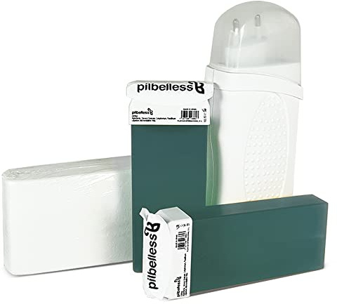 Kit de Depilación Roll On Calentador + 2 Cartuchos de Cera Roll On (Aloe vera) + 100 Bandas Depilatorias