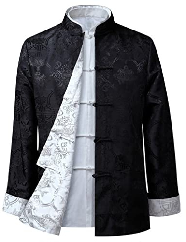 FAMMIX Giacca per Arti Marziali di Kung Fu Una Manica Lunga - Abiti da tangami Abiti Tradizionali Cinesi, Lino di Cotone Tai Chi Abiti Zen Uniforme di Meditazione Zen Black-L
