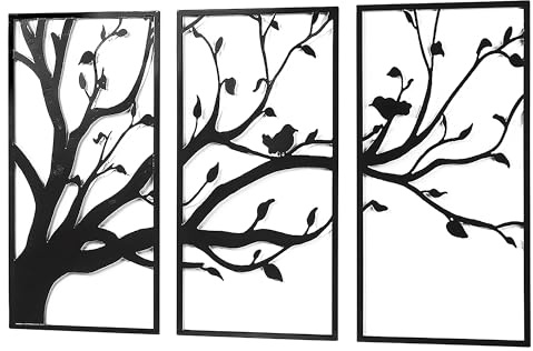 Kobolo Wandbild Wanddeko Metallbild TREE Metall dreiteilig Baum Schwarz