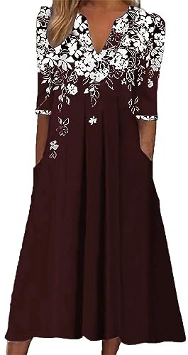Cocila Vestiti Donna Sera Taglie Forti Vestito Fucsia Elegante Vestiti Donna Estivi Elegante Abito Cerimonia Donna Champagne Abito Damigella Bordeaux Vestito di Donna Elegante (Red, XL)