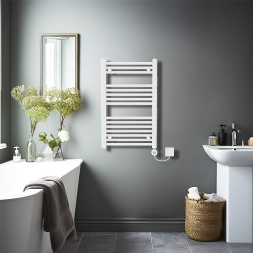 NRG White Prefilled Straight Electric Heated Towel Rail 800x500mm, 400W LCD